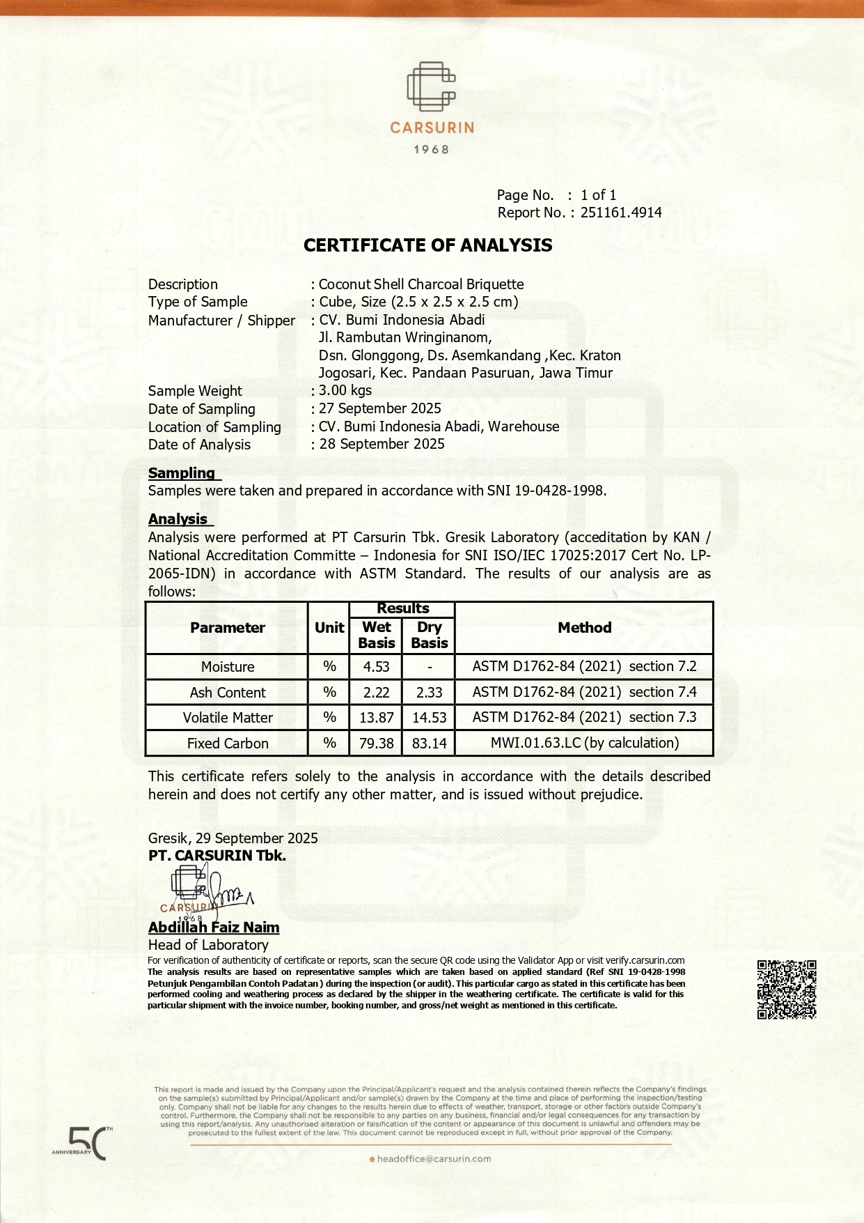 Quality certifications